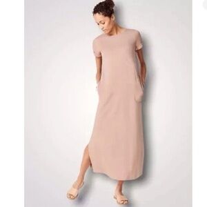 Pure J. Jill Affinity V-back Dress in Fawn Size S Side Slits Pockets Pima Cotton